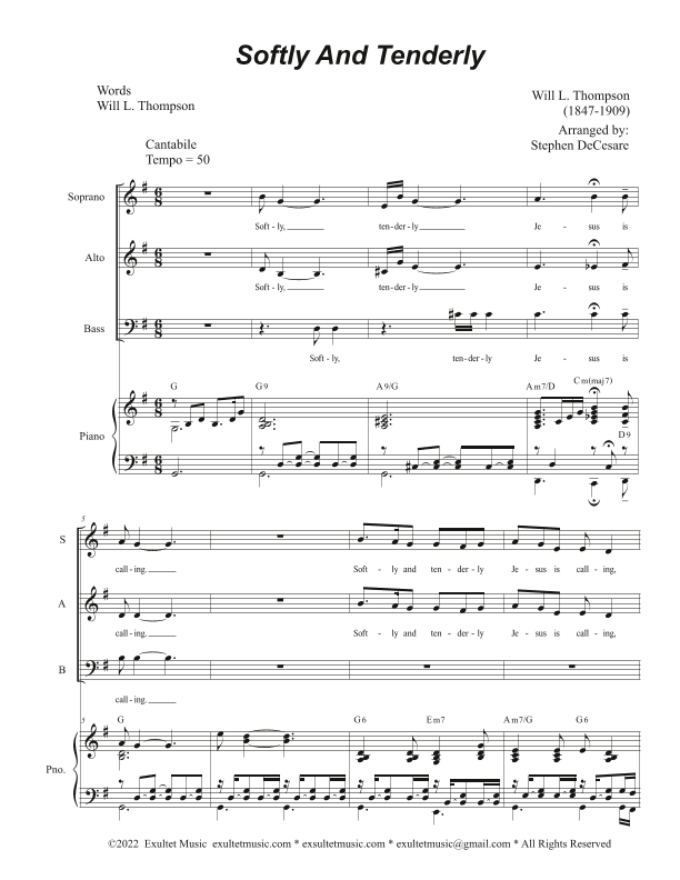 Softly And Tenderly (Vocal Trio - (SAB) (arr. Stephen DeCesare)