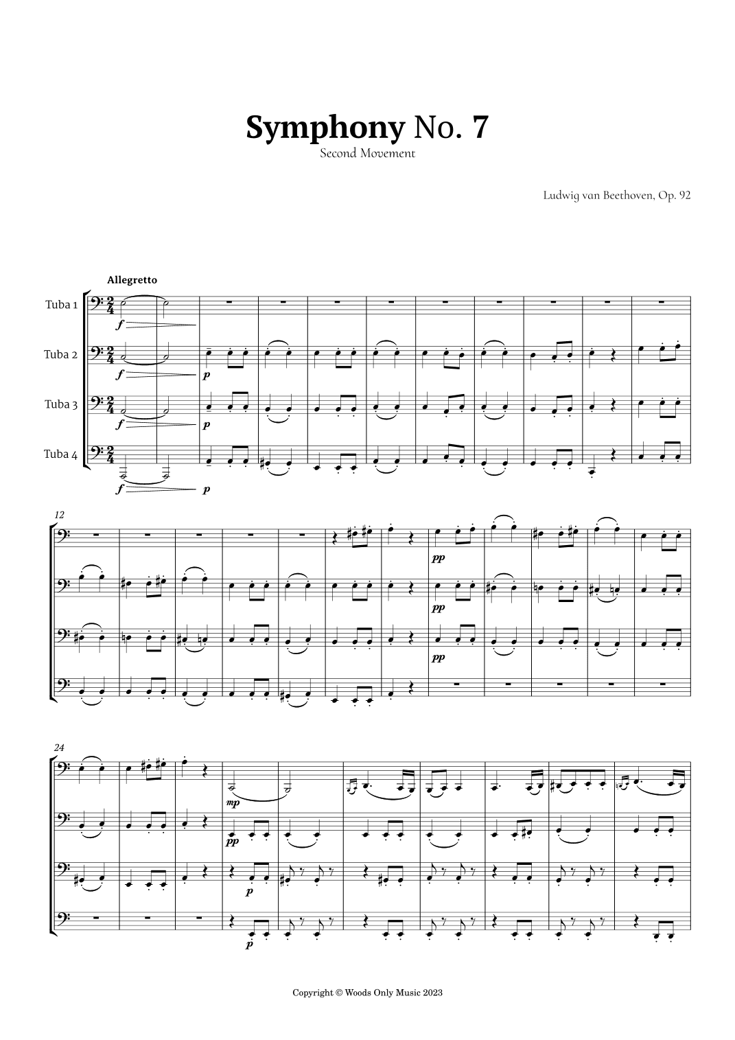 Symphony No. 7 by Beethoven for Tuba Quartet (arr. Ander)