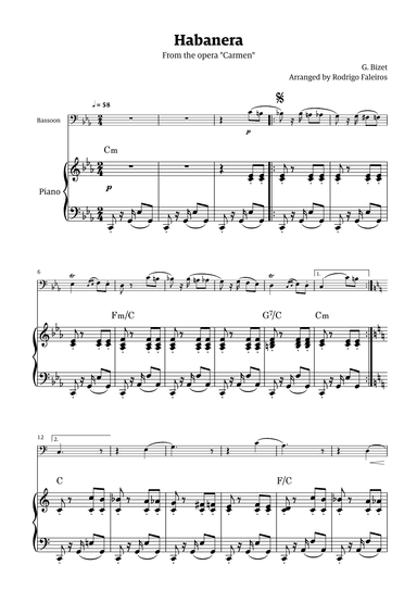 Habanera (for solo bassoon w/ piano accompaniment) (arr. Rodrigo Faleiros)