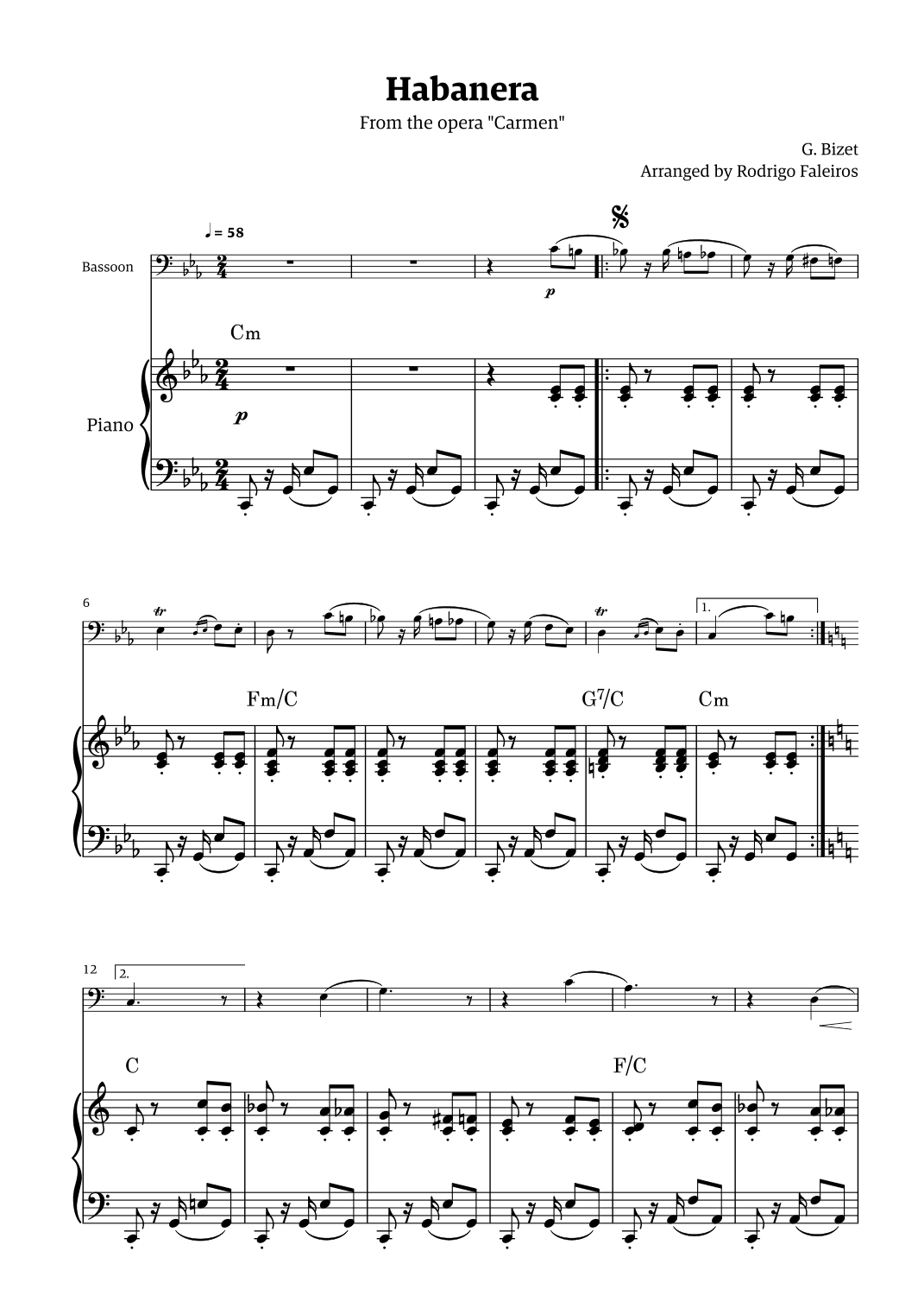 Habanera (for solo bassoon w/ piano accompaniment) (arr. Rodrigo Faleiros)