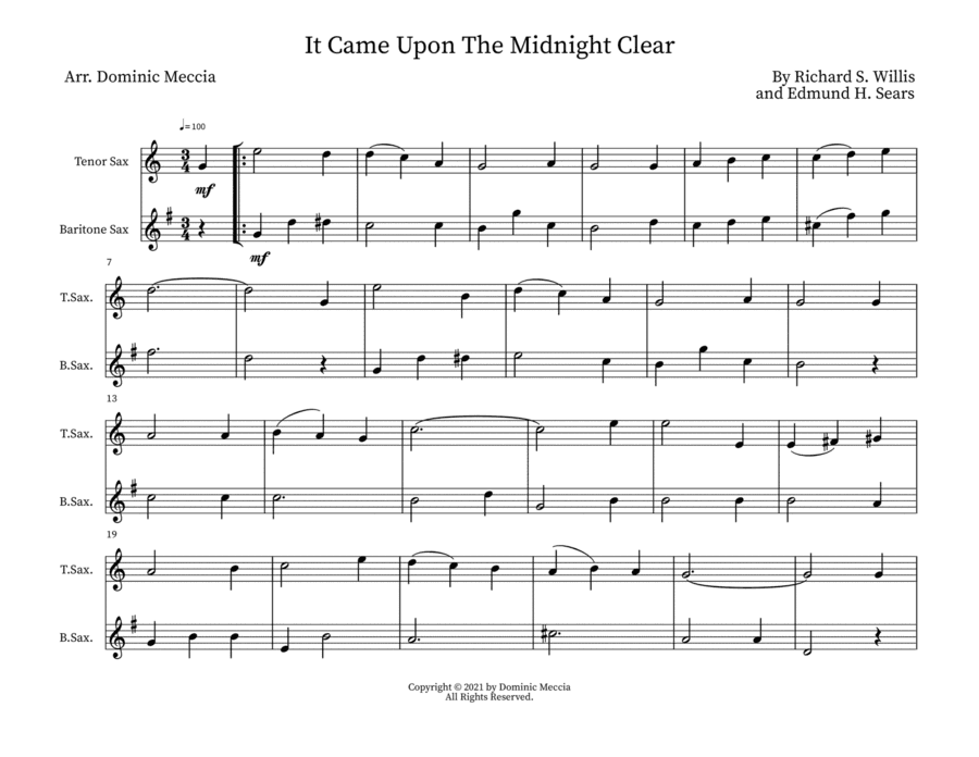 It Came Upon The Midnight Clear- Tenor Sax and Bari Sax Duet (arr. Dominic Meccia)