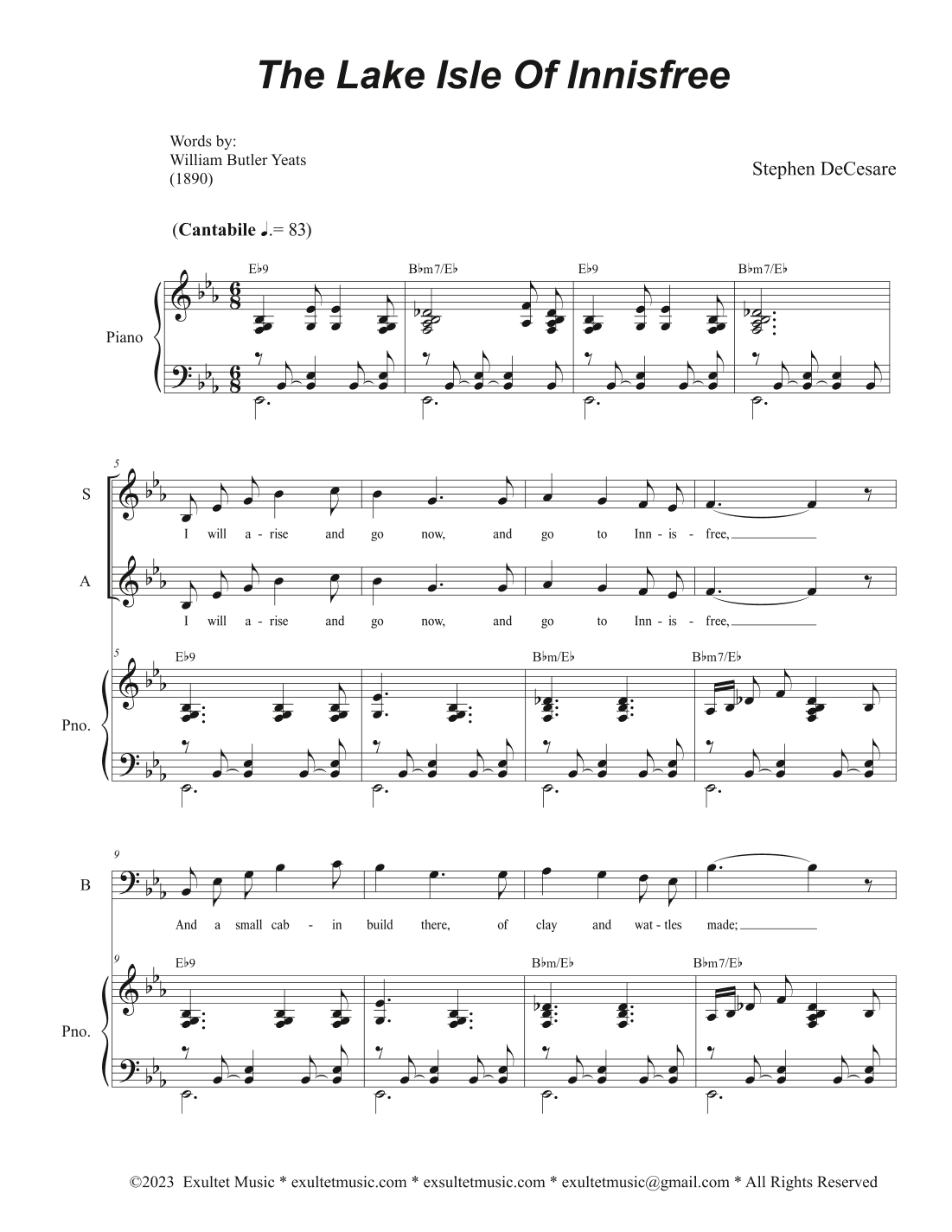 The Lake Isle Of Innisfree (Vocal Trio - (SAB)