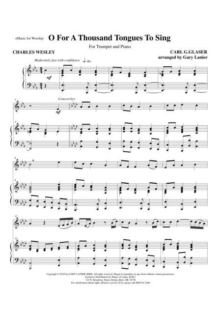 O For a Thousand Tongues To Sing (Trp & Pn) (arr. Gary Lanier)