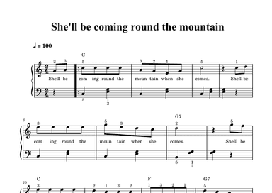 She'll be coming round the mountain - piano sheet music (arr. Piano eTutor app)