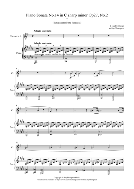 Beethoven: Piano Sonata No.14 in C sharp minor Op 27 No.2 ("Moonlight")  Mvt.I - Clarinet/piano (arr. Ray Thompson)