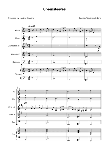 Greensleeves - Woodwind Quintet and Piano acompaniment (arr. Marival Moreira)