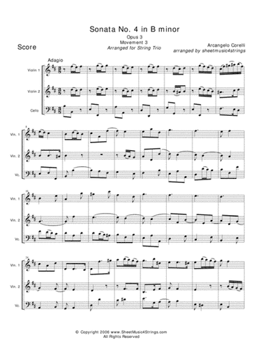 Corelli, A. - Sonata No. 4 (Mvt. 3)  for Two Violins and Cello (arr. Linda M. Scott)