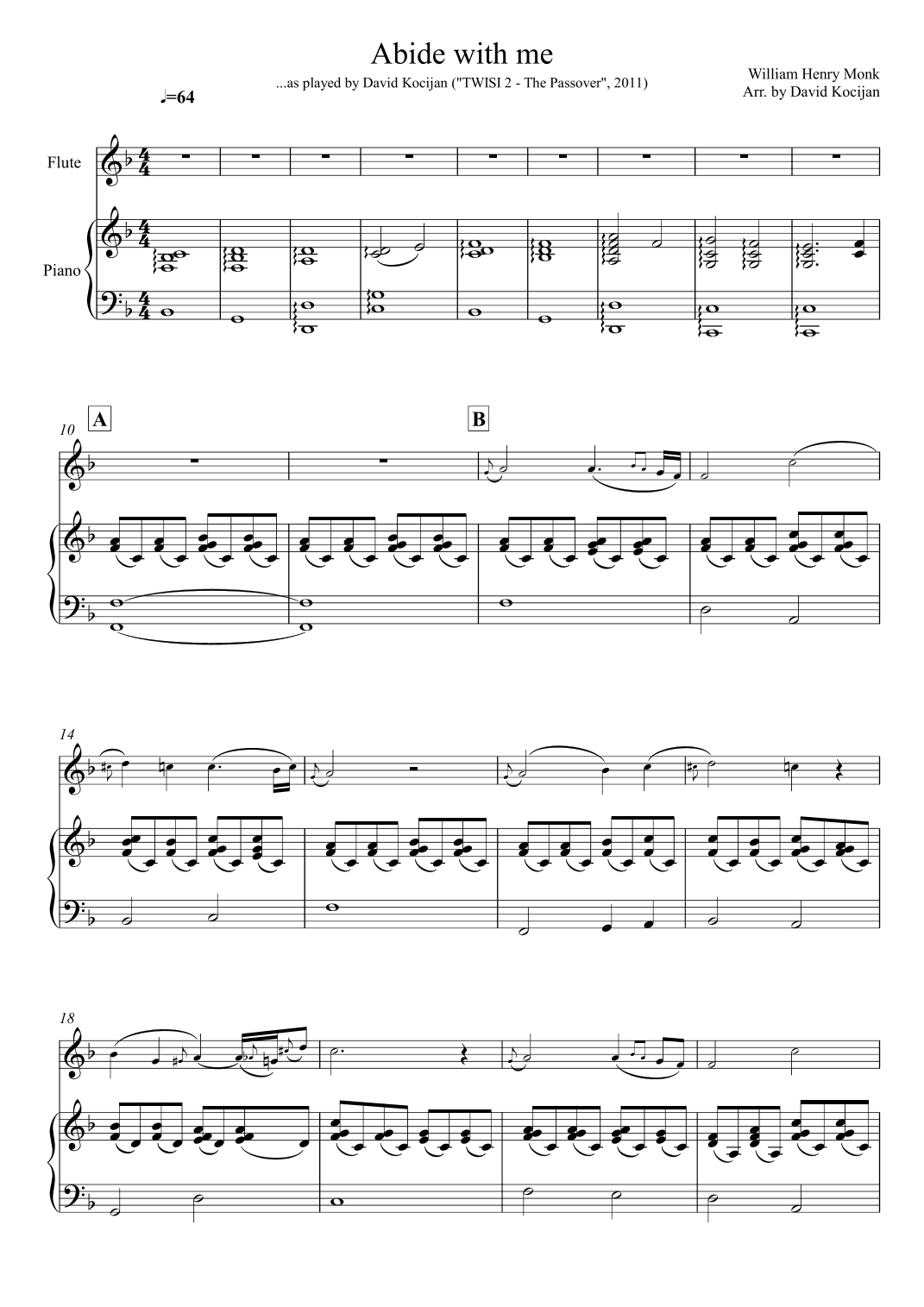 Abide with me (flute & piano) (arr. David Kocijan)