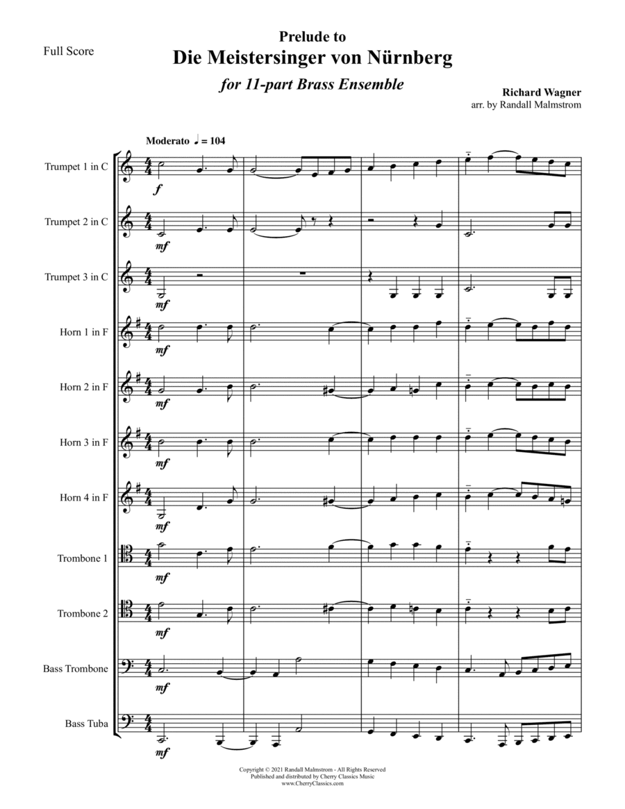 Prelude to Die Meistersinger for 11-part Brass Ensemble (arr. Randall Malmstrom)