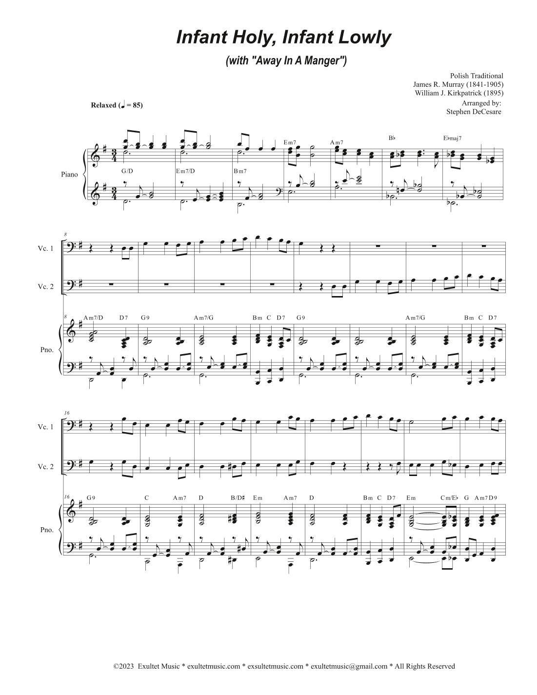 Infant Holy, Infant Lowly (with "Away In A Manger") (Cello Duet - Alternate) (arr. Stephen DeCesare)