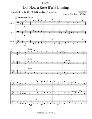 Lo! How a Rose E'er Blooming (Tuba Trio) (arr. Roger Wallace)