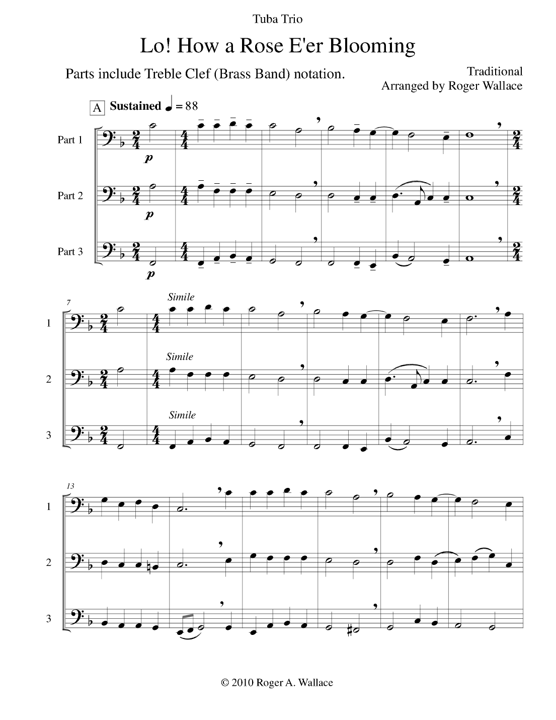 Lo! How a Rose E'er Blooming (Tuba Trio) (arr. Roger Wallace)