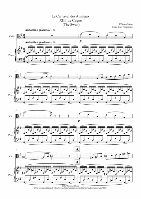 Saint-Saëns: Le Carnaval des Animaux -  XIII. Le Cygne (The Swan) - viola and piano (arr. Ray Thompson)