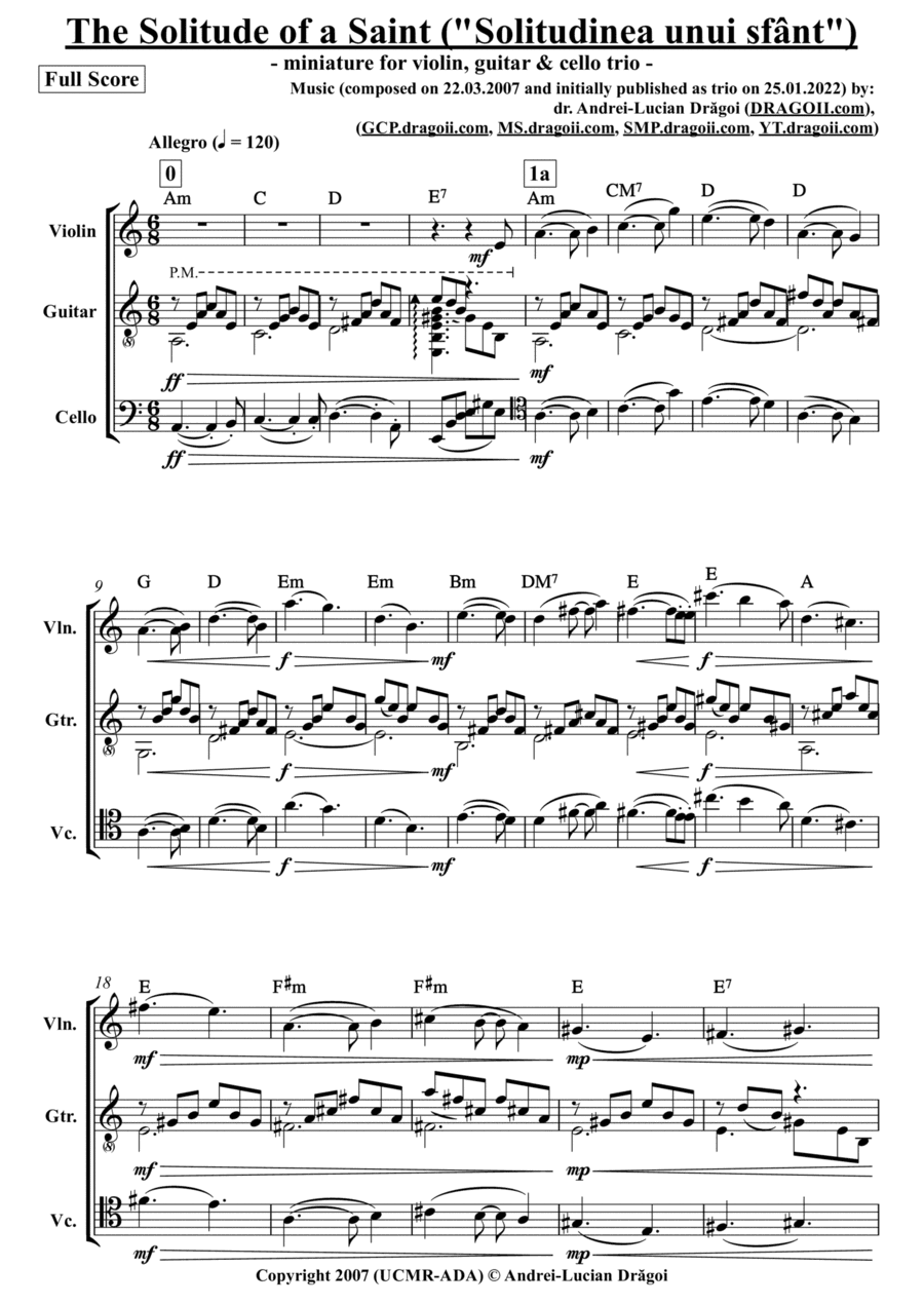 The Solitude of a Saint ("Solitudinea unui sfânt") -- miniature for violin, guitar & cello trio (fu