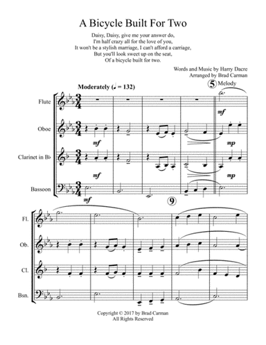 A Bicycle Built for Two for Woodwind Quartet (arr. Brad Carman)