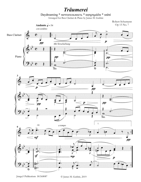 Schumann: Träumerei Op. 15 No. 7 for Bass Clarinet & Piano (arr. James M. Guthrie)