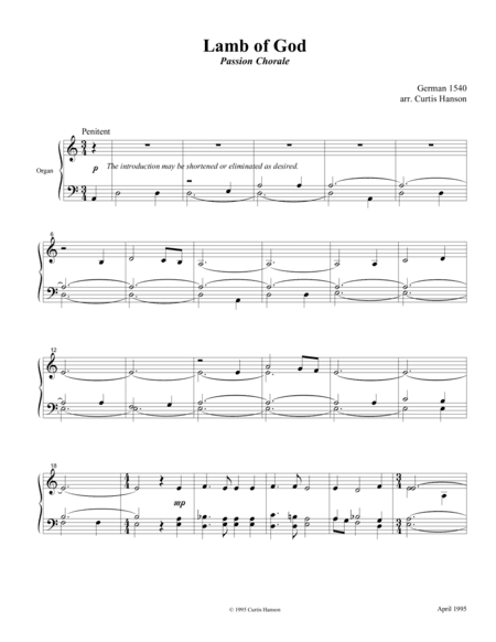 Lamb of God (SATB - reduced voicing) (arr. Curtis Hanson)