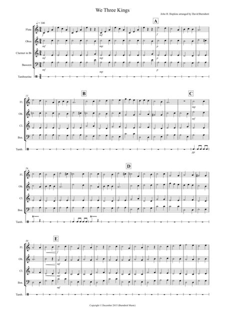 We Three Kings for Wind Quartet (arr. David Burndrett)