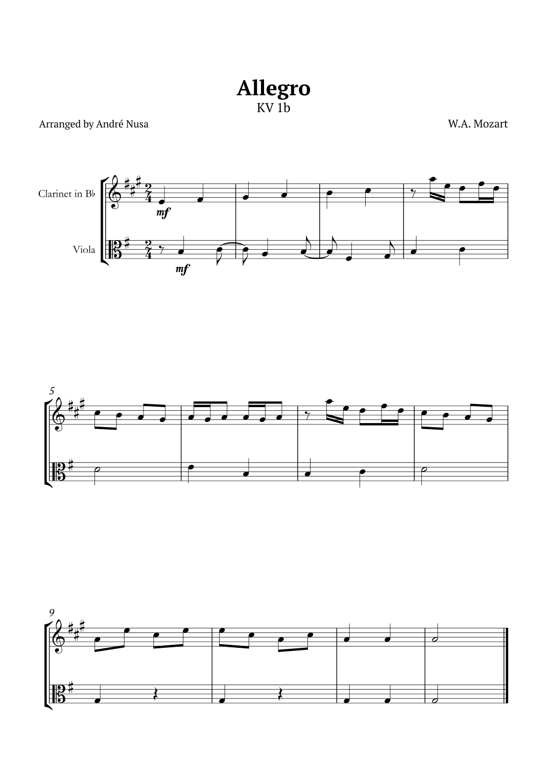 Allegro K1b (arr. André Nusa)