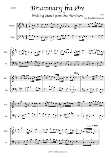 Wedding March from Øre - traditional tune from Norway, for violin and cello (arr. Elin Korneliussen)