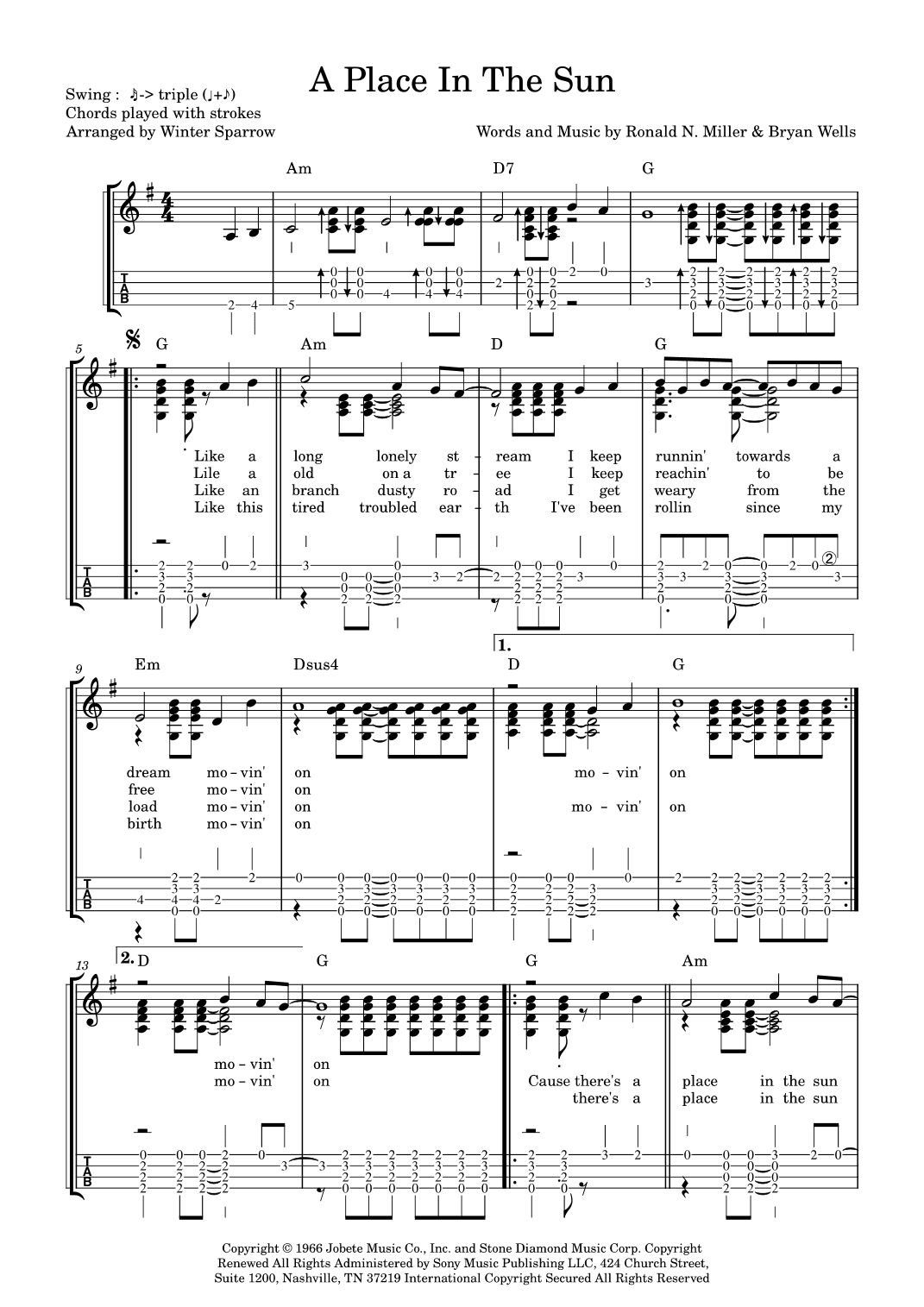 A Place In The Sun (arr. Winter Sparrow)