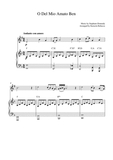 O Del Mio Amato Ben (for tenor sax solo and piano accompaniment) (arr. Kaiserin Rebecca)