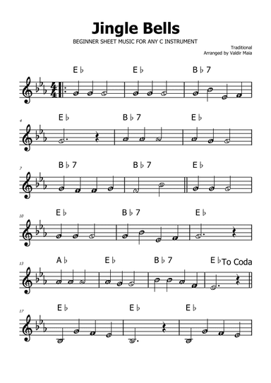 Jingle Bells - Eb Major (with note names) (arr. Valdir Maia)