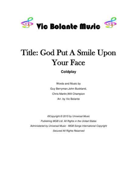 God Put A Smile Upon Your Face (arr. Publish by Vic Bolante)