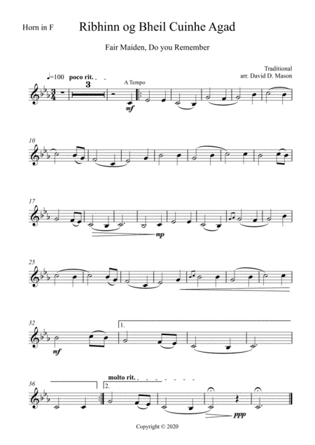 Ribhinn og Bheil Cuinhe Agad (Fair Maiden, do you remember) (arr. David D. Mason)