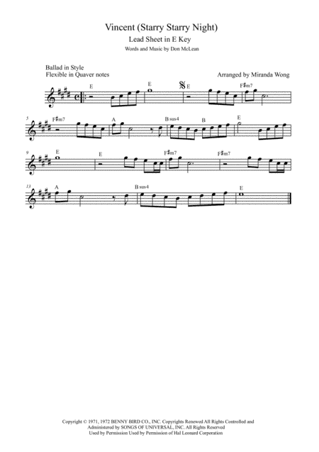 Vincent (Starry Starry Night) (arr. Miranda Wong)