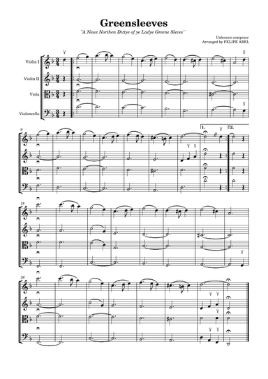 Greensleeves for String Quartet (arr. Felipe Abel)