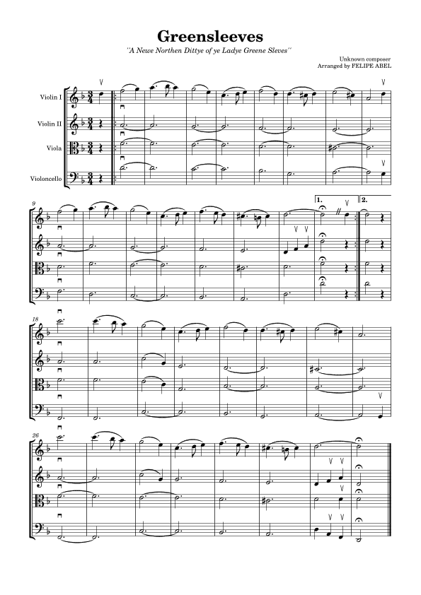 Greensleeves for String Quartet (arr. Felipe Abel)