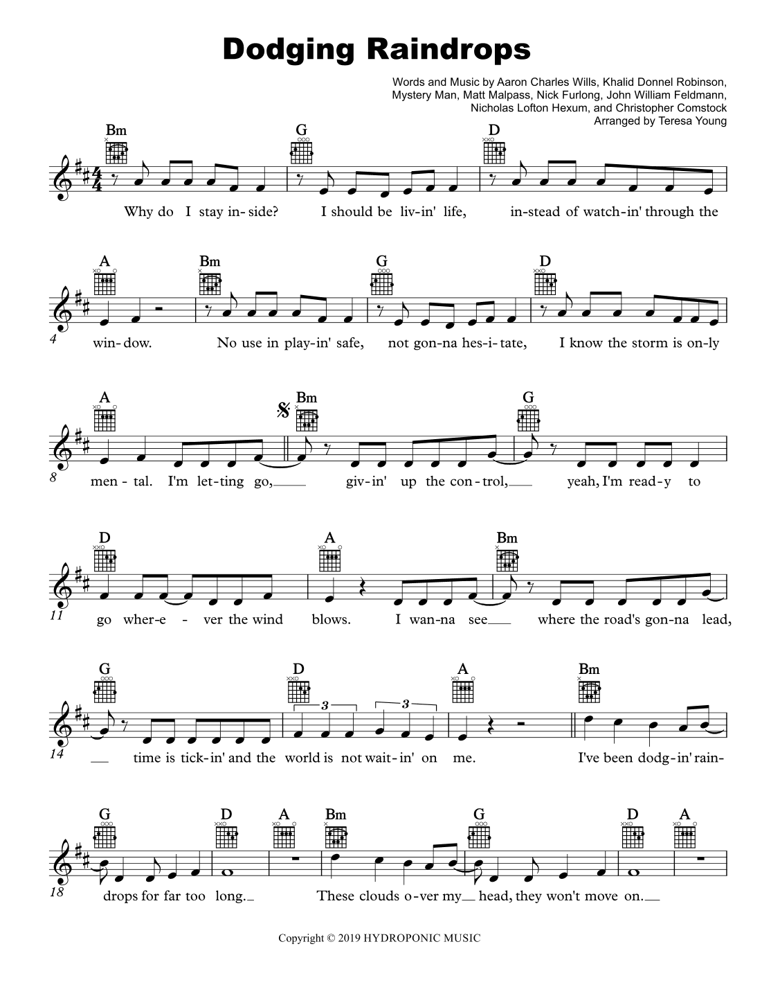 Dodging Raindrops (arr. Teresa Young)