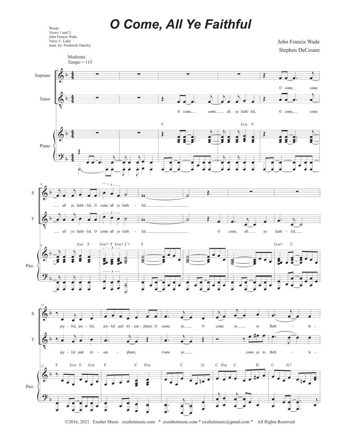 O Come All Ye Faithful (Duet for Soprano and Tenor solo) (arr. Stephen DeCesare)