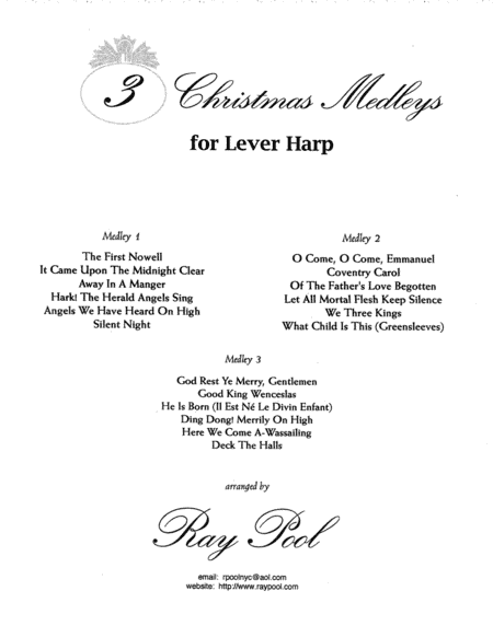 Three Christmas Medleys for Lever Harp (arr. Ray Pool)