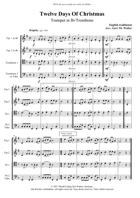 Twelve Days Of Christmas (arr. Gert Th. Walter)