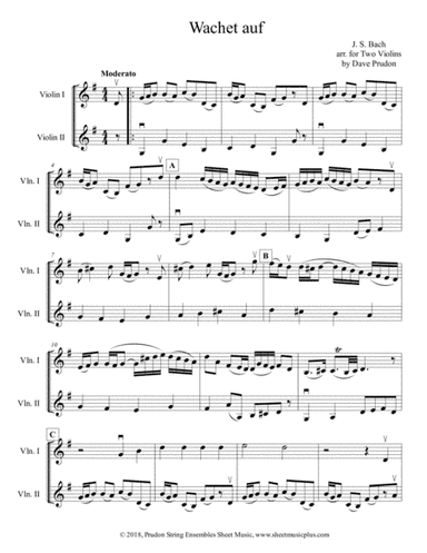 Bach's Wachet auf for Two Violins (arr. Dave Prudon)