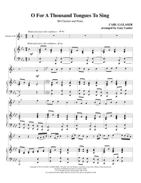 O FOR A THOUSAND TONGUES TO SING (Bb Clarinet Piano and Clar Part) (arr. Gary Lanier)