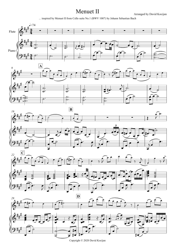 Menuet II - EASY (flute & piano) (arr. David Kocijan)