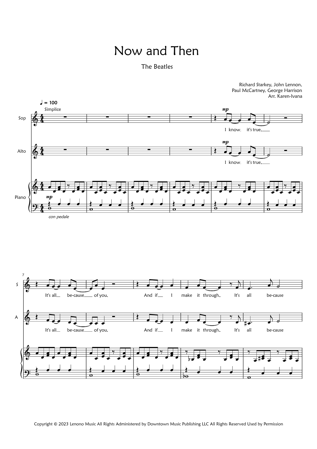 Now And Then (arr. Karen Ivana)