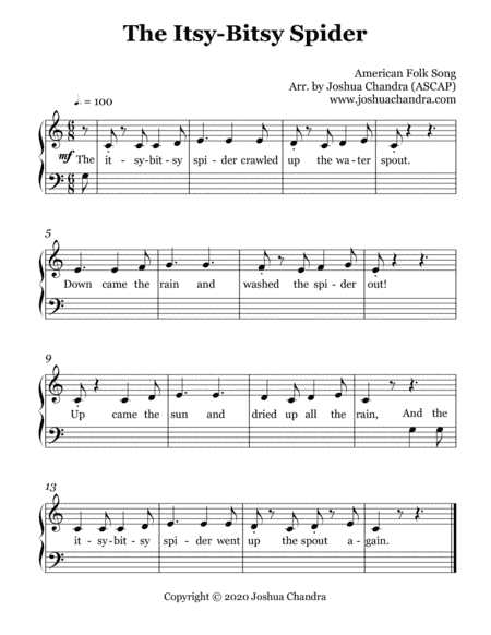 The Itsy-Bitsy Spider (Easy Piano) (arr. Joshua Chandra)