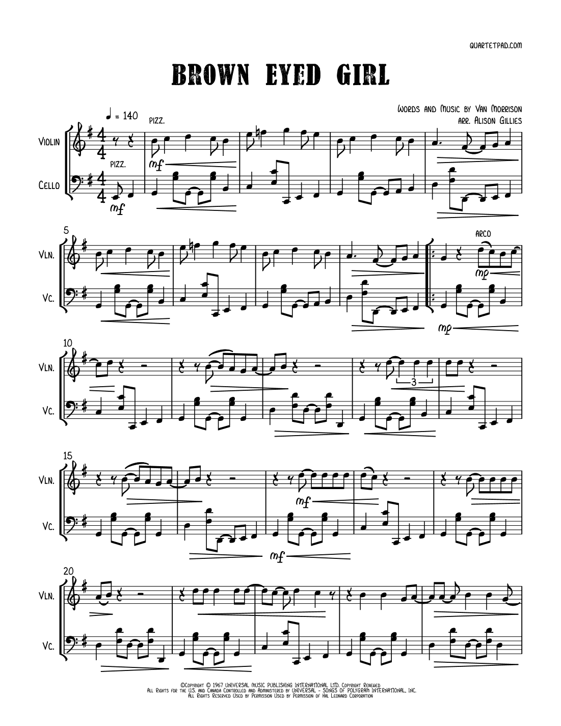 Brown Eyed Girl (arr. Alison Gillies)