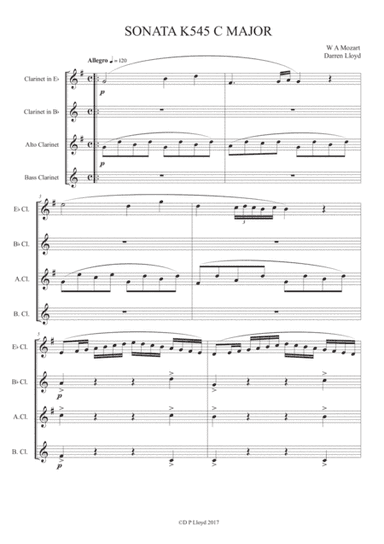 Piano Sonata K545 - 1st movement for Clarinet quartet (arr. Darren Lloyd)