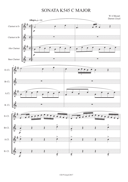Piano Sonata K545 - 1st movement for Clarinet quartet (arr. Darren Lloyd)