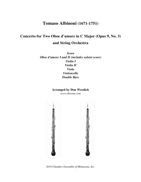 Concerto for Two Oboe d’amore in C Major, Op. 9 No. 3 and String Orchestra (arr. Don Werdick (1946 - ))