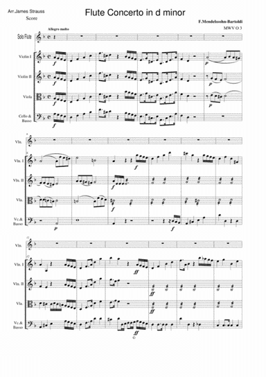 Felix Mendelssohn - Flute Concerto in d minor ( Full Score and parts) (arr. James Strauss)