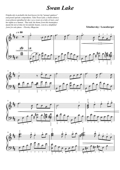 Swan Lake (Tchaikovsky) | Piano Solo Grade 5 Intermediate with note names and meaning of terms (arr. Leuenburger)