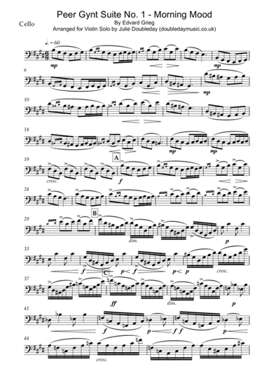 Grieg - Morning from Peer Gynt Suite for Solo Cello (arr. Julie Doubleday)