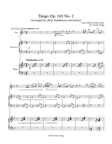Tango (arranged for flute, bandoneon and piano), Op.165 No.2 (arr. Jordan Grigg)