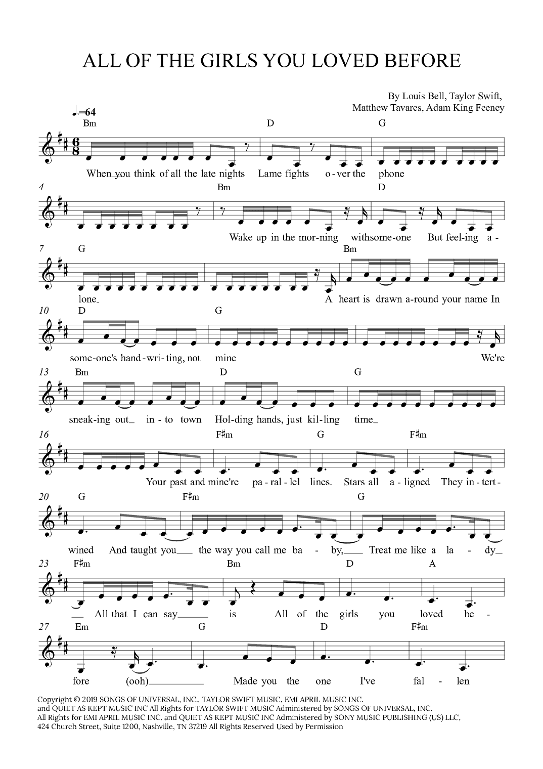 All Of The Girls You Loved Before (arr. Alex Nunes Rodrigues)